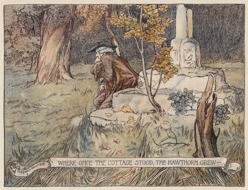 Illustrazione per Il Villaggio Abbandonato di Oliver Goldsmith (litografia a colori) da Stephen Reid