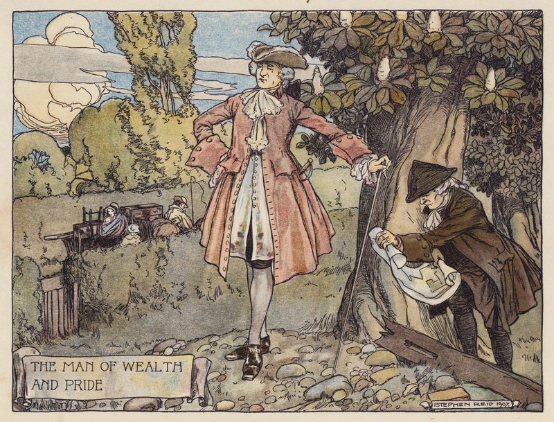 Illustrazione per Il Villaggio Abbandonato di Oliver Goldsmith (litografia a colori) da Stephen Reid