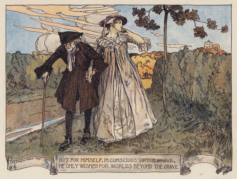 Illustrazione per Il Villaggio Abbandonato di Oliver Goldsmith (litografia a colori) da Stephen Reid