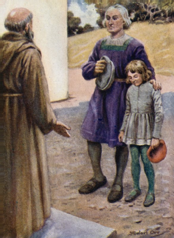 Colombo e suo figlio Diego alla porta del convento da Stewart Orr