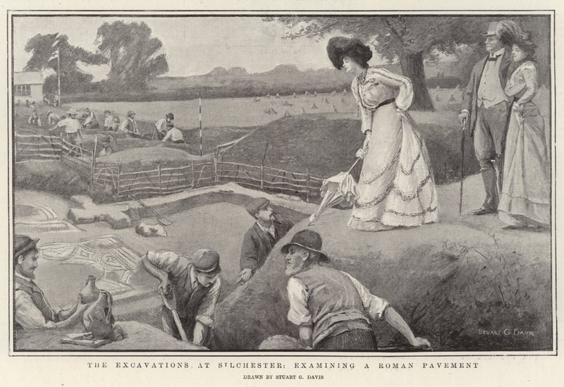 Gli scavi a Silchester, esaminando un pavimento romano da Stuart G. Davis