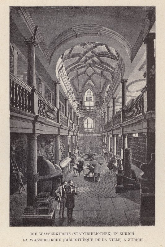 La Wasserkirche, Biblioteca della città, a Zurigo (incisione) da Swiss School