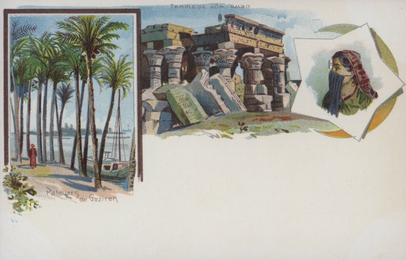 Scene egiziane: palme sulle rive del Nilo a Gezira, Il Cairo, e il Tempio di Kom Ombo da Swiss School
