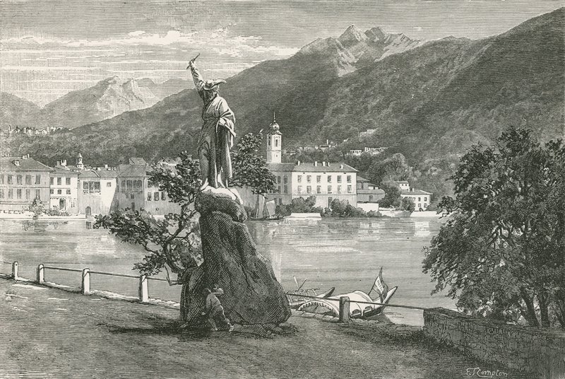 Lugano, con la statua di Tell di Vela da Swiss School