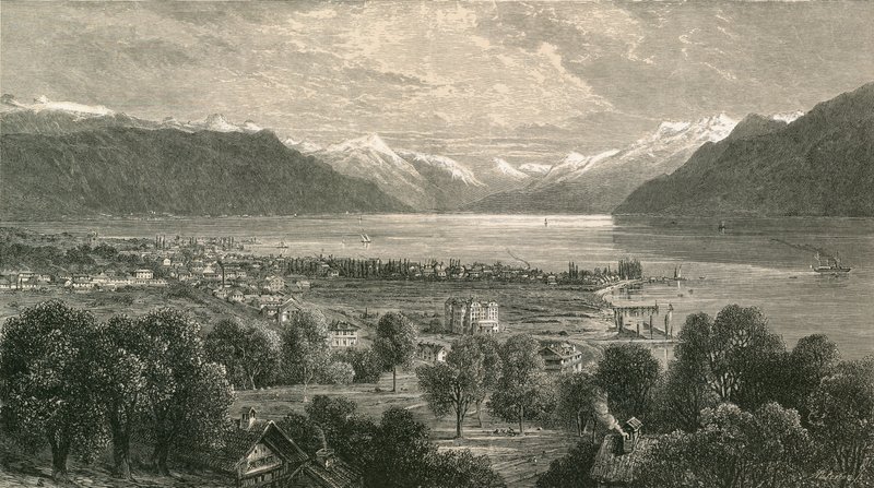 Vevey e la parte superiore del lago di Ginevra, verso la valle del Rodano da Swiss School