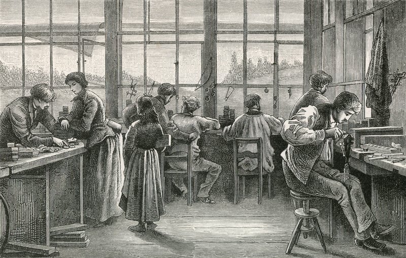 Laboratorio di orologiai a La Chaux-de-Fonds da Swiss School