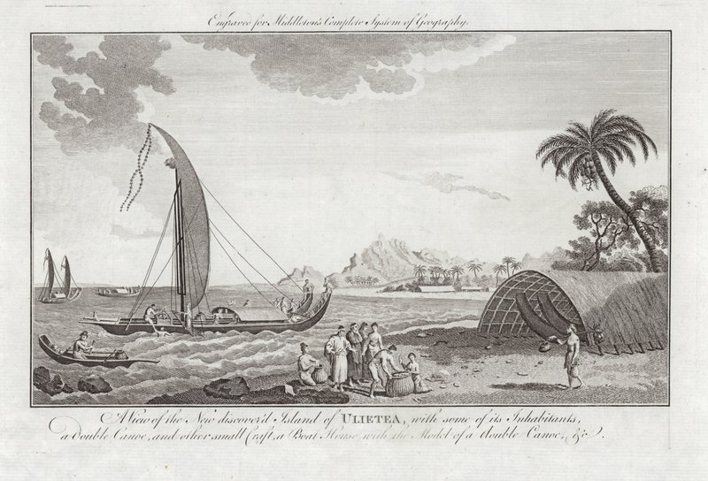 Veduta della nuova isola scoperta di Ulieta con alcuni abitanti da Sydney Parkinson