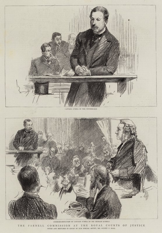 La Commissione Parnell alla Royal Courts of Justice (incisione) da Sydney Prior (after) Hall