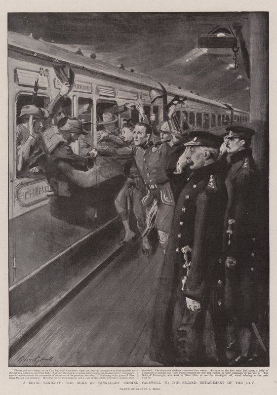 Un saluto reale, il Duca di Connaught saluta il secondo distaccamento del CIV da Sydney Prior Hall