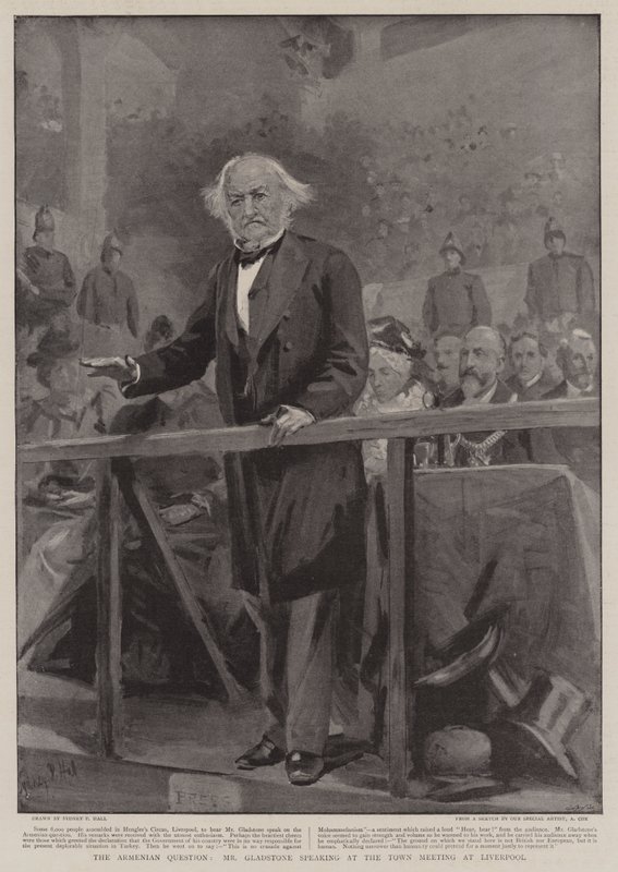 Una questione armena, Mr Gladstone parla alla riunione cittadina a Liverpool da Sydney Prior Hall