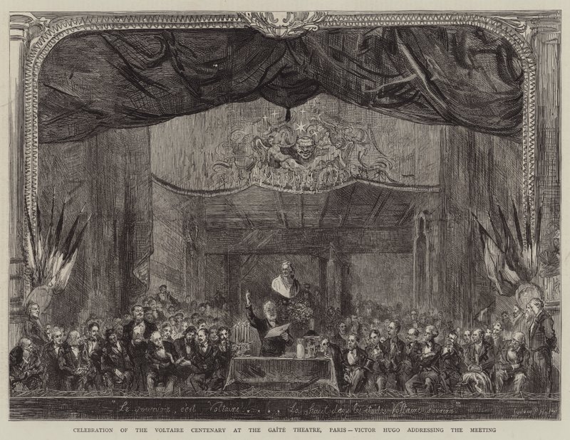 Celebrazione del centenario di Voltaire al Teatro Gaite, Parigi, Victor Hugo che si rivolge all