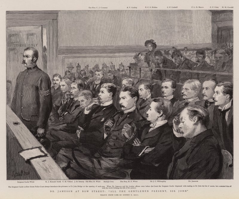 Il dottor Jameson a Bow Street, tutti i gentiluomini presenti, Sir John da Sydney Prior Hall