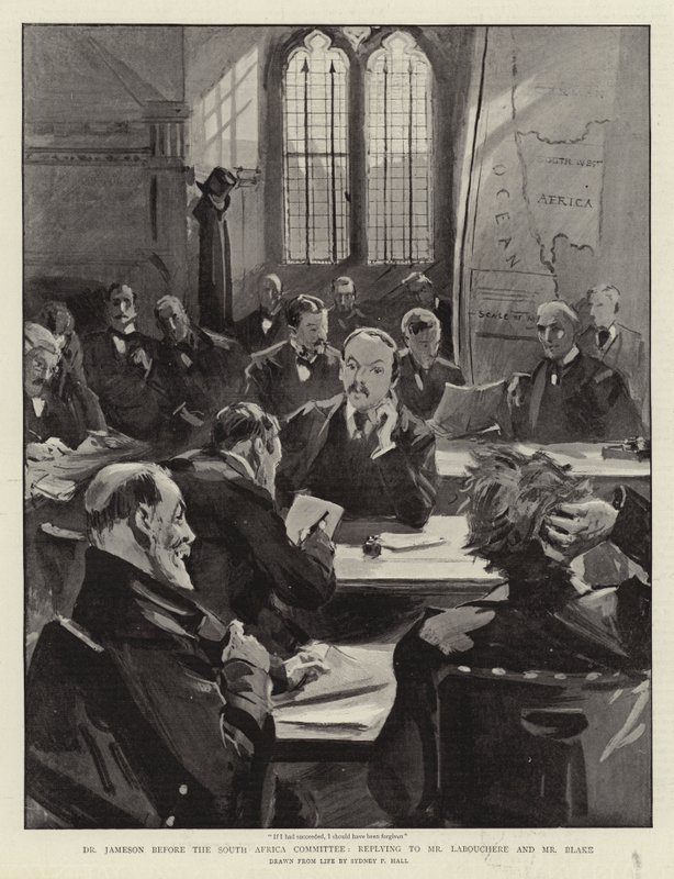 Il Dr Jameson davanti al Comitato del Sud Africa, rispondendo a Mr Labouchere e Mr Blake da Sydney Prior Hall