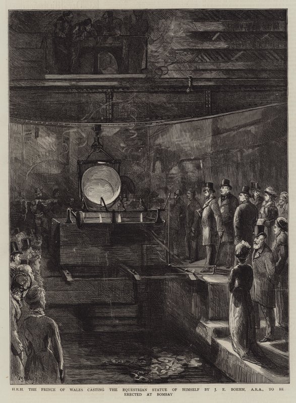 SAR il Principe di Galles che getta la Statua Equestre di se stesso di J E Boehm, ARA da erigere a Bombay da Sydney Prior Hall
