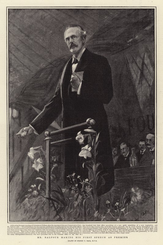 Il signor Balfour fa il suo primo discorso come Premier da Sydney Prior Hall