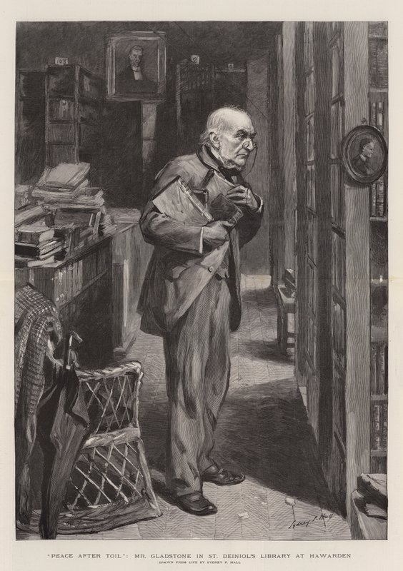 Pace dopo la Fatica, Mr Gladstone nella Biblioteca di St Deiniol a Hawarden da Sydney Prior Hall