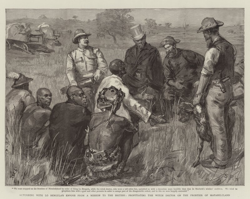 Ritorno con gli inviati di Lo Bengula da una missione ai britannici, propiziando il dottore stregone alla frontiera del Matabeleland da Sydney Prior Hall