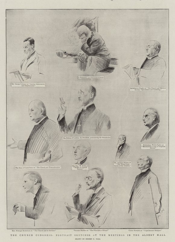 Il Congresso della Chiesa, schizzi di ritratti alle riunioni nella Albert Hall da Sydney Prior Hall