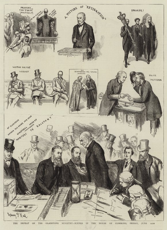 La sconfitta del ministero Gladstone, scene alla Camera dei Comuni, venerdì 12 giugno da Sydney Prior Hall