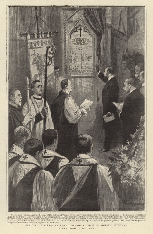 Il tour del Duca di Cornovaglia, svelamento di una targa nella Cattedrale di Adelaide da Sydney Prior Hall