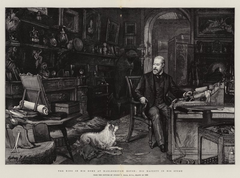 Il re nella sua casa a Marlborough House, Sua Maestà nel suo studio da Sydney Prior Hall
