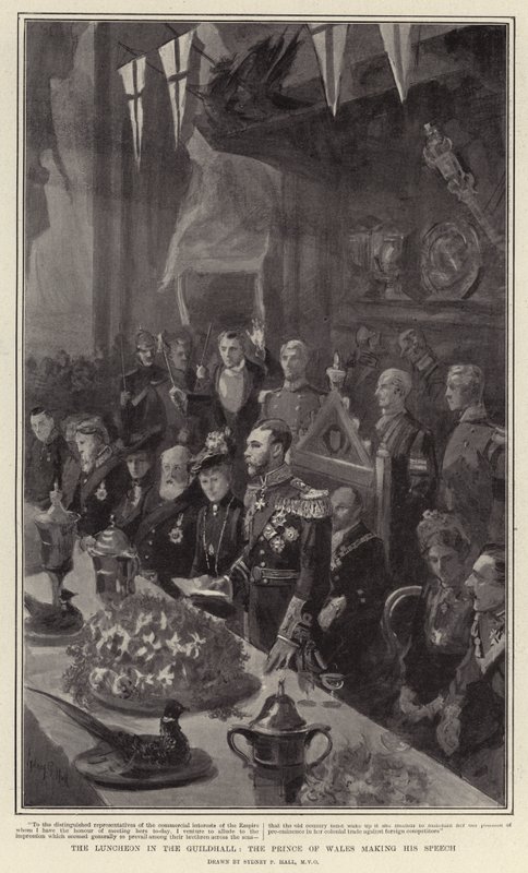 Il pranzo nella Guildhall, il Principe di Galles fa il suo discorso da Sydney Prior Hall