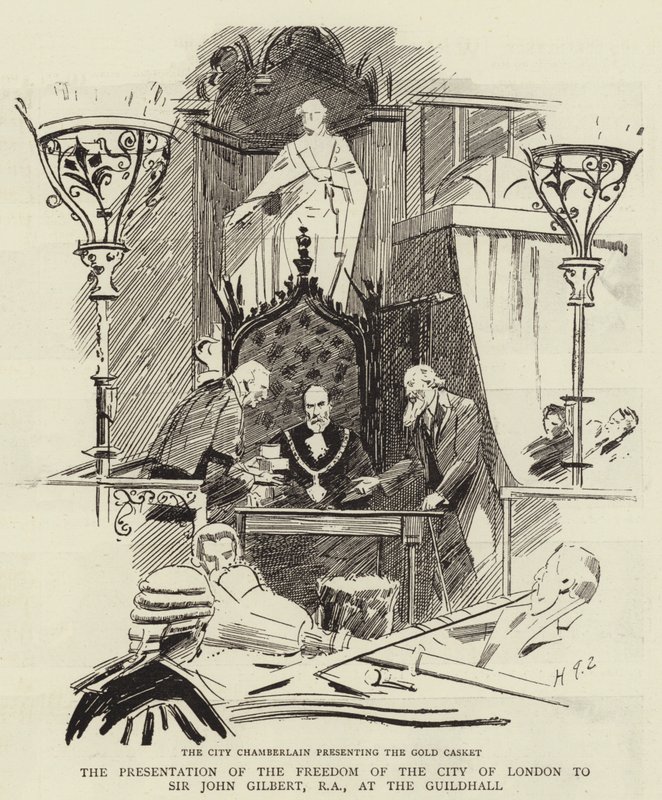 La presentazione della libertà della Città di Londra a Sir John Gilbert, RA, alla Guildhall da Sydney Prior Hall