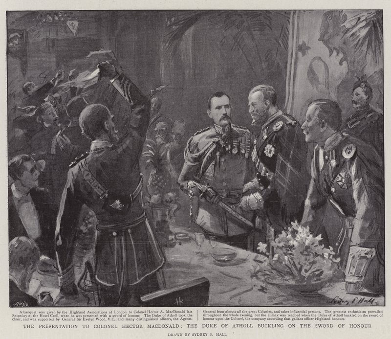 La presentazione al colonnello Hector MacDonald, il duca di Atholl che allaccia la Spada d
