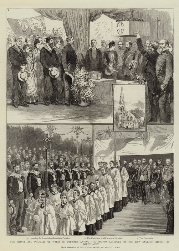 Il principe e la principessa del Galles in Danimarca, posa della prima pietra della nuova chiesa inglese a Copenaghen da Sydney Prior Hall