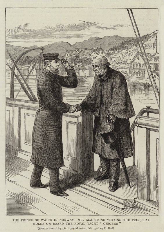 Il Principe di Galles in Norvegia, Mr Gladstone in visita al Principe a Molde a bordo dello Yacht Reale Osborne da Sydney Prior Hall