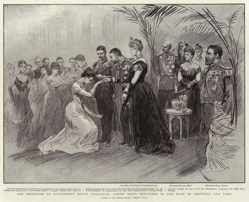 La Ricezione alla Casa del Governo, Gibilterra, Signore presentate al Duca di Cornovaglia e York da Sydney Prior Hall