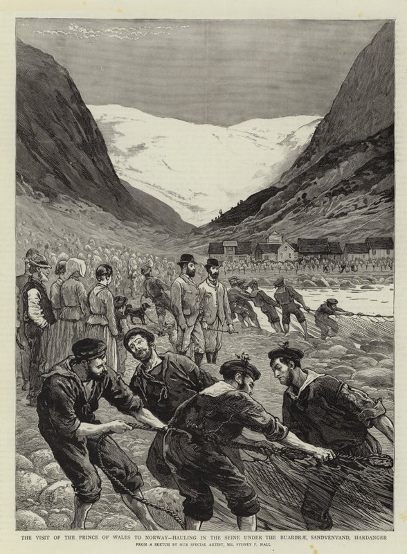 La visita del Principe di Galles in Norvegia, tirare la rete sotto il Buarbrae, Sandvenvand, Hardanger da Sydney Prior Hall