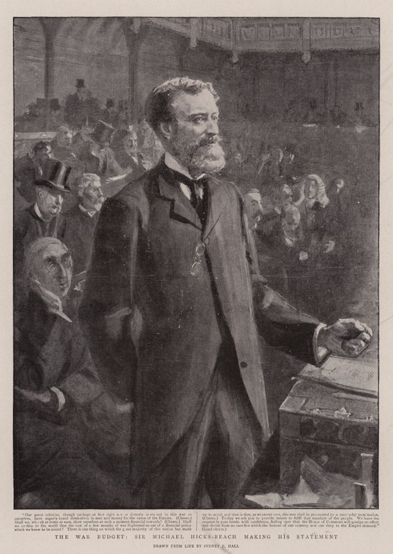 Il bilancio di guerra, Sir Michael Hicks-Beach fa la sua dichiarazione da Sydney Prior Hall