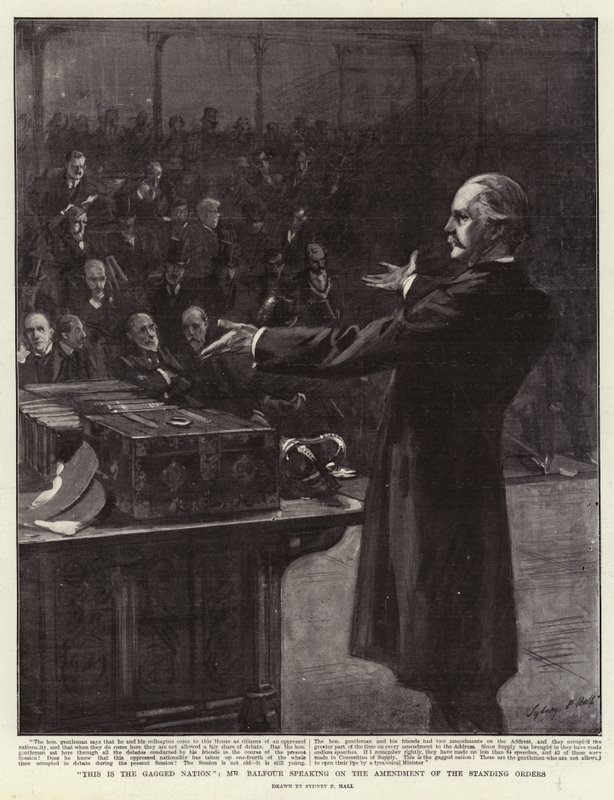 Questa è la nazione imbavagliata, Mr Balfour parla della modifica degli ordini permanenti da Sydney Prior Hall