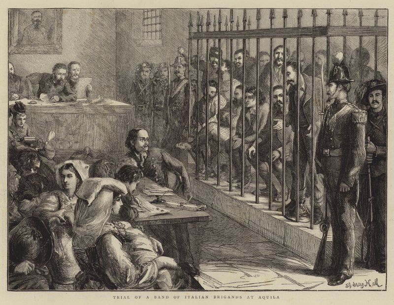 Processo di una banda di briganti italiani ad Aquila da Sydney Prior Hall