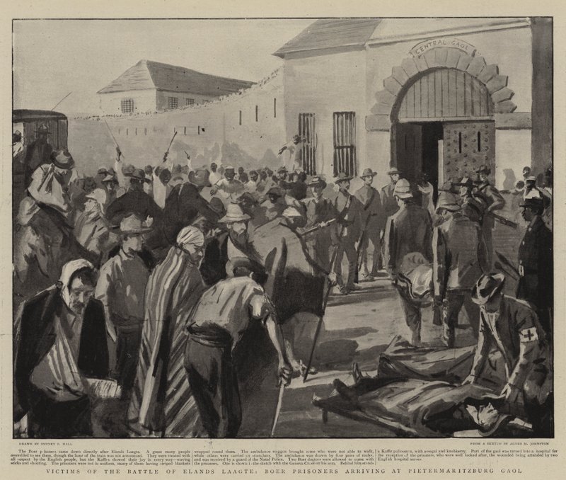 Vittime della battaglia di Elands Laagte, prigionieri boeri che arrivano alla prigione di Pietermaritzburg da Sydney Prior Hall