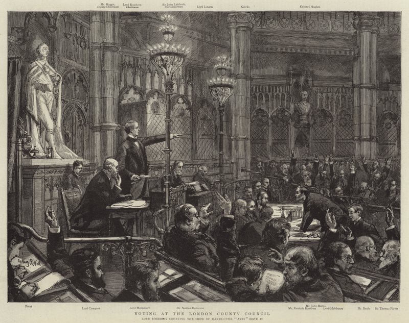Votazione al London County Council da Sydney Prior Hall