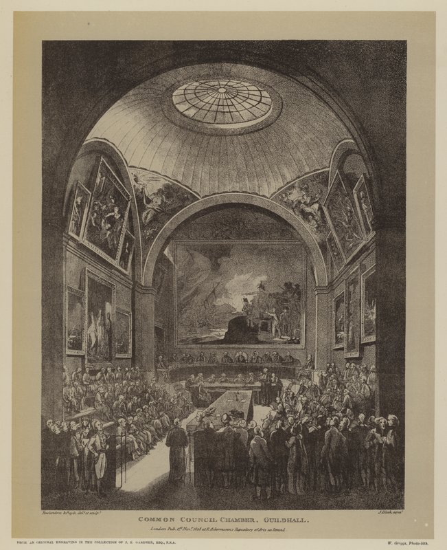 Sala del Consiglio Comunale, Guildhall, Città di Londra, 1808 da T. and Pugin Rowlandson