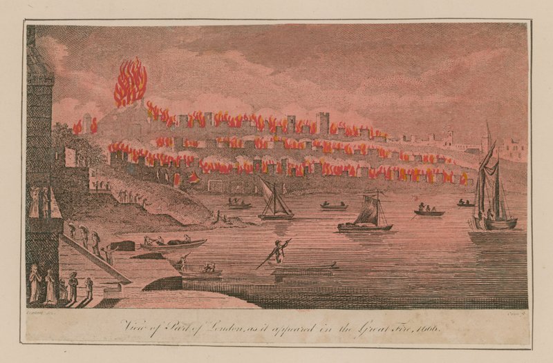 Vista di Parte di Londra come Appariva nel Grande Incendio, 1666 da T. Prattent