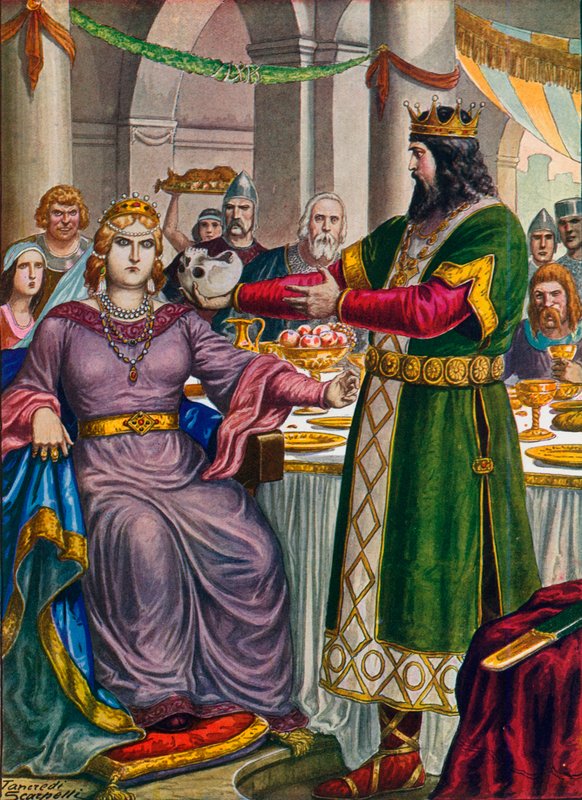 Alboino, re dei Longobardi, offre alla moglie Rosamunda da bere dal teschio di Cunimondo da Tancredi Scarpelli