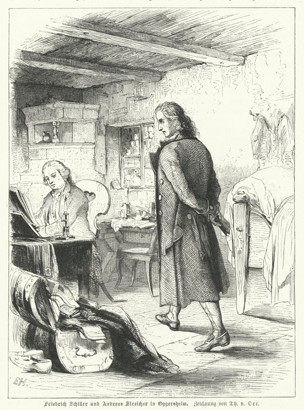 Il poeta e drammaturgo tedesco Friedrich Schiller con il suo amico il pianista e compositore Andreas Streicher a Oggersheim da Theobald Reinhold von Oer