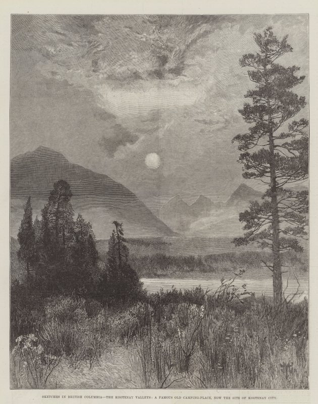Schizzi in British Columbia, le Valli del Kootenay, un famoso vecchio campeggio, ora il sito di Kootenay City da Thomas Moran