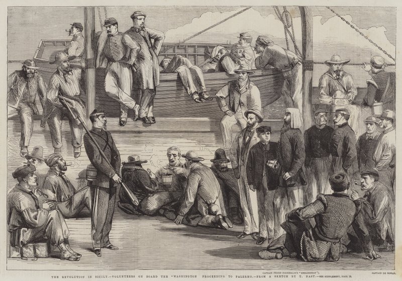 La rivoluzione in Sicilia, volontari a bordo del Washington diretti a Palermo da Thomas Nast