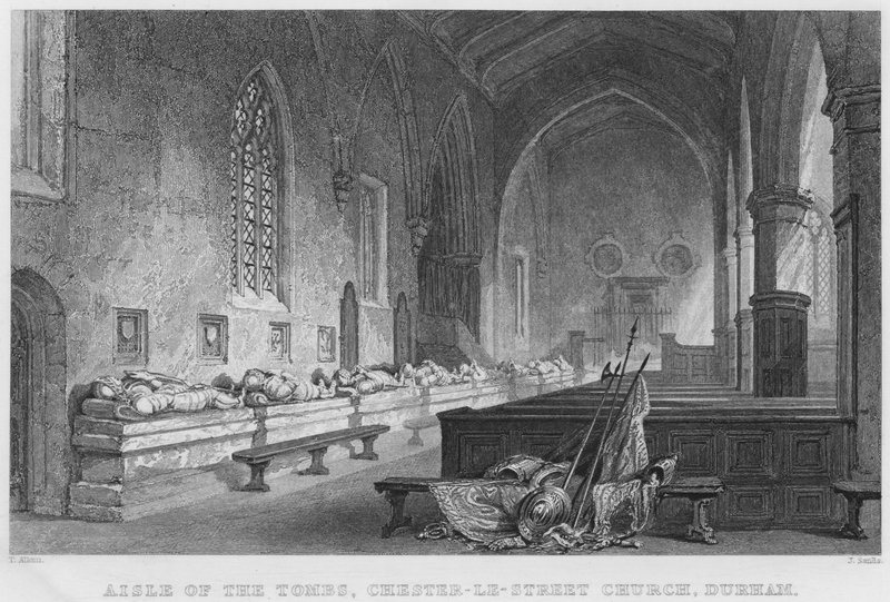 Navata delle Tombe, Chiesa di Chester-Le-Street, Durham (incisione) da Thomas (after) Allom