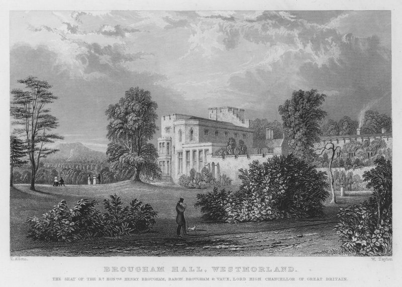 Brougham Hall, Westmorland, la residenza di Henry Brougham, Barone Brougham e Vaux, Lord Cancelliere di Gran Bretagna (incisione) da Thomas (after) Allom