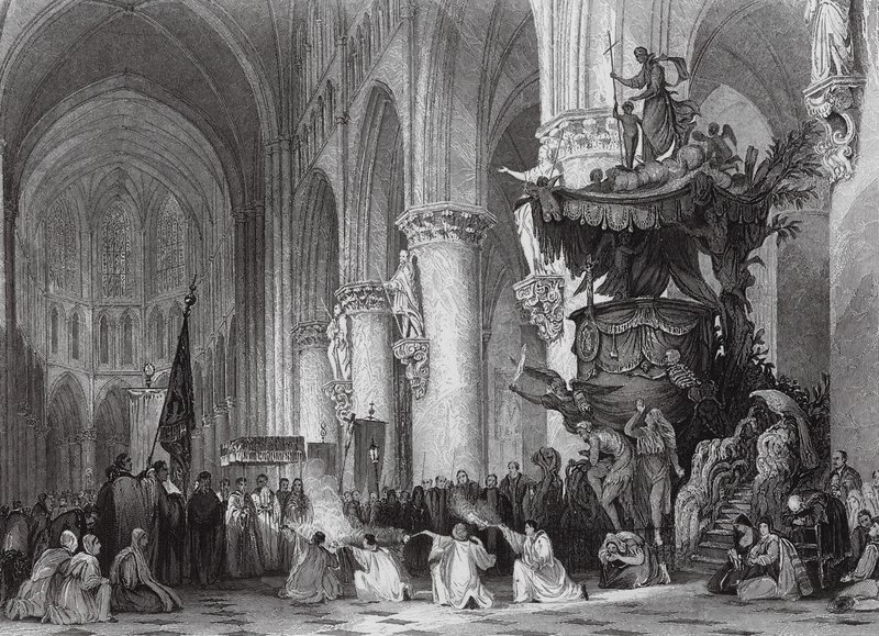Cattedrale di St Gudule, con celebre pulpito scolpito, Bruxelles da Thomas (after) Allom