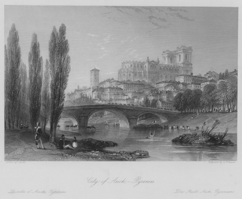 Città di Auch, Pirenei (incisione) da Thomas (after) Allom