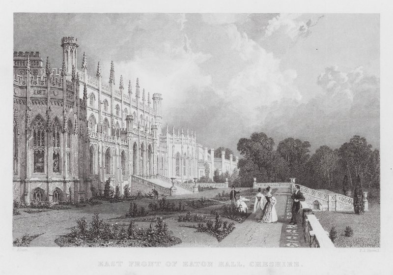 Facciata est di Eaton Hall, Cheshire (incisione) da Thomas (after) Allom