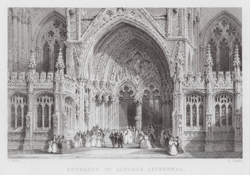 Ingresso alla cattedrale di Lincoln (incisione) da Thomas (after) Allom