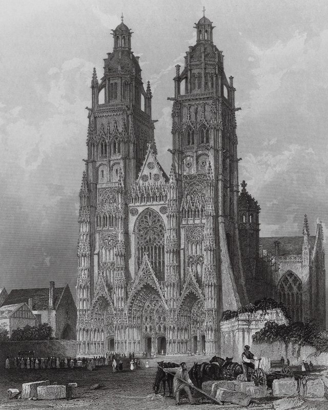 Esterno della Cattedrale di San Gatien, Tours (incisione) da Thomas (after) Allom